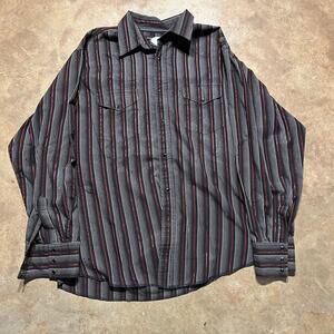 Vintage 70s Wrangler Black Striped Pearl Snap Shirt